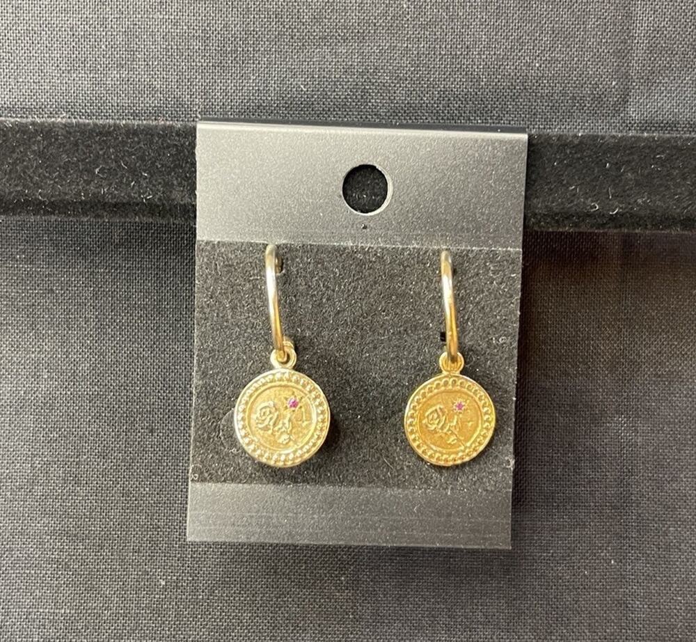 Meadowlark Amulet Love Earrings Sterling Gold Plated Pink Sapphire Charm Earring